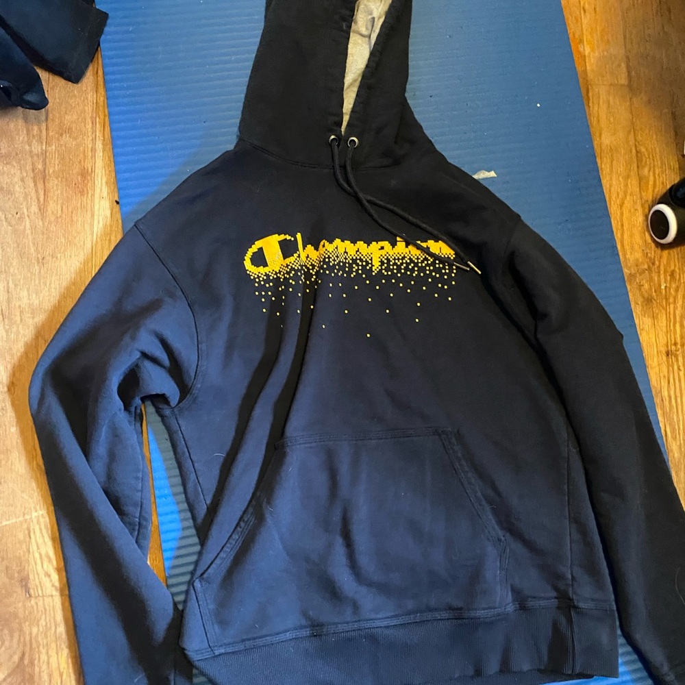 Champion Black and Gray Hoodie with Yellow Accents